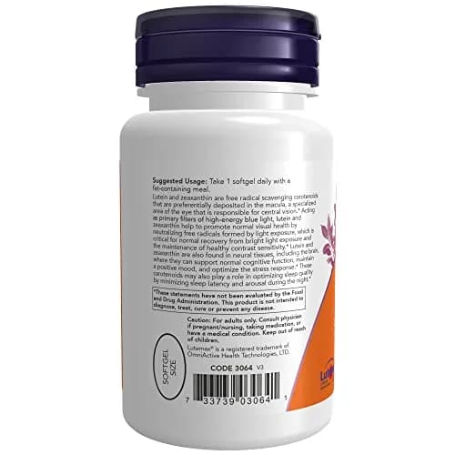 NOW Foods Lutein & Zeaxanthin 25 mg 5 mg Softgels | Eye Health Support with Blue Light Protection thumbnail 3