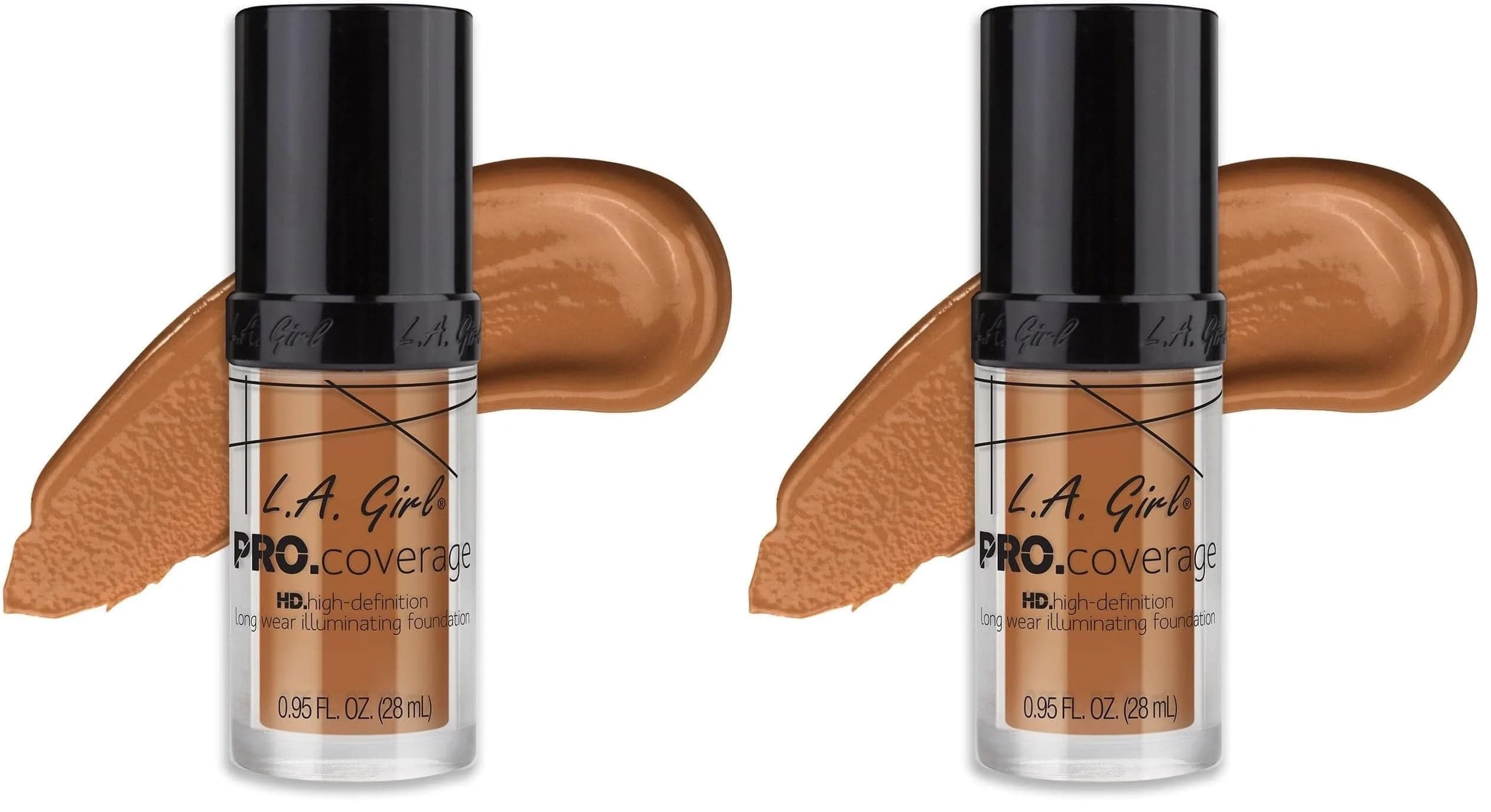 L.A. Girl Pro Coverage Liquid Foundation Warm Caramel 2 Fl Oz (Pack of 2) | Dewy Radiant Finish - main product image
