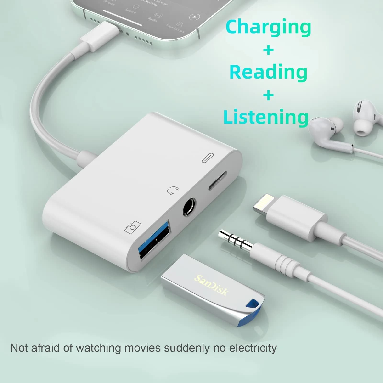 MTAKYA 3-in-1 Lightning USB Auxiliary Adapter with 3.5mm Jack & Charging Port | MFi Certified - view 3