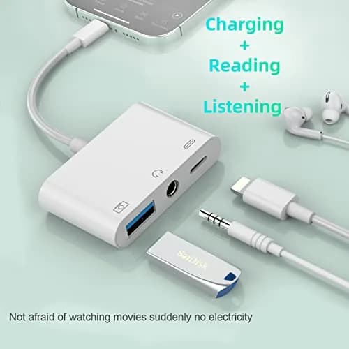 MTAKYA 3-in-1 Lightning USB Auxiliary Adapter with 3.5mm Jack & Charging Port | MFi Certified thumbnail 3