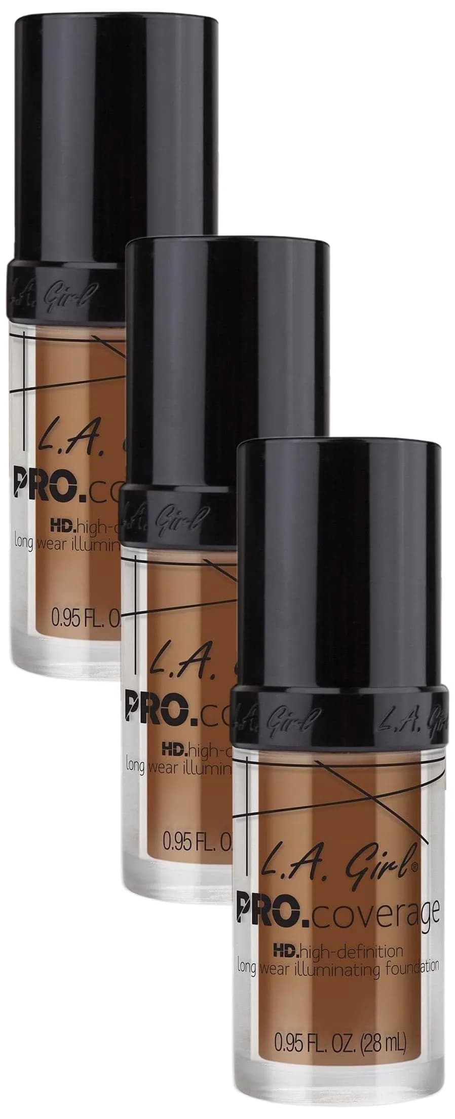 L.A. Girl Pro Coverage Liquid Foundation in Café (Pack of 3) - Dewy, Radiant Finish - main product image