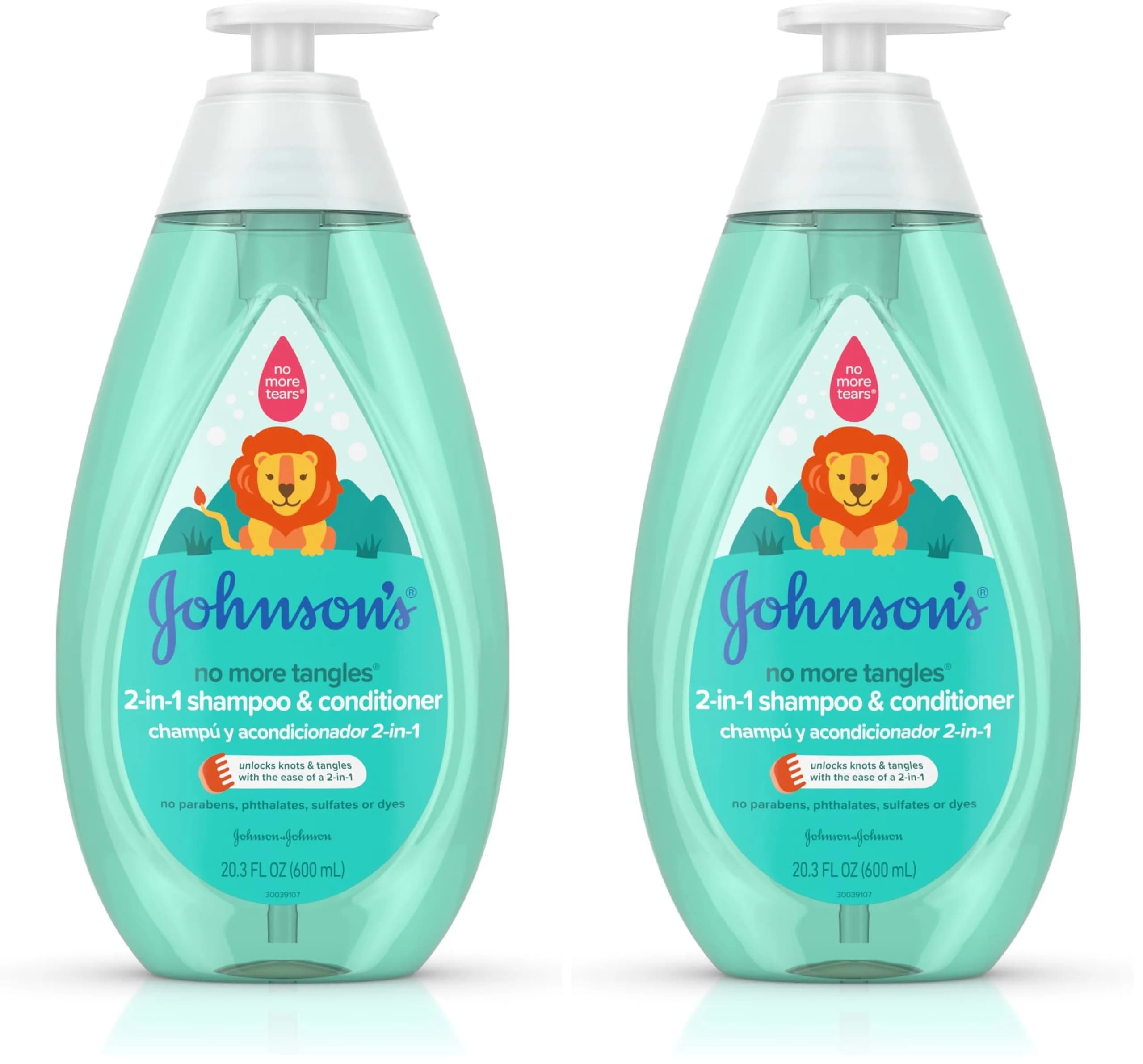Johnson's Baby No More Tangles 2-in-1 Shampoo & Conditioner for Kids, 40.6 fl oz (20.3 fl oz each) | Hypoallergenic Detangling Formula - main product image