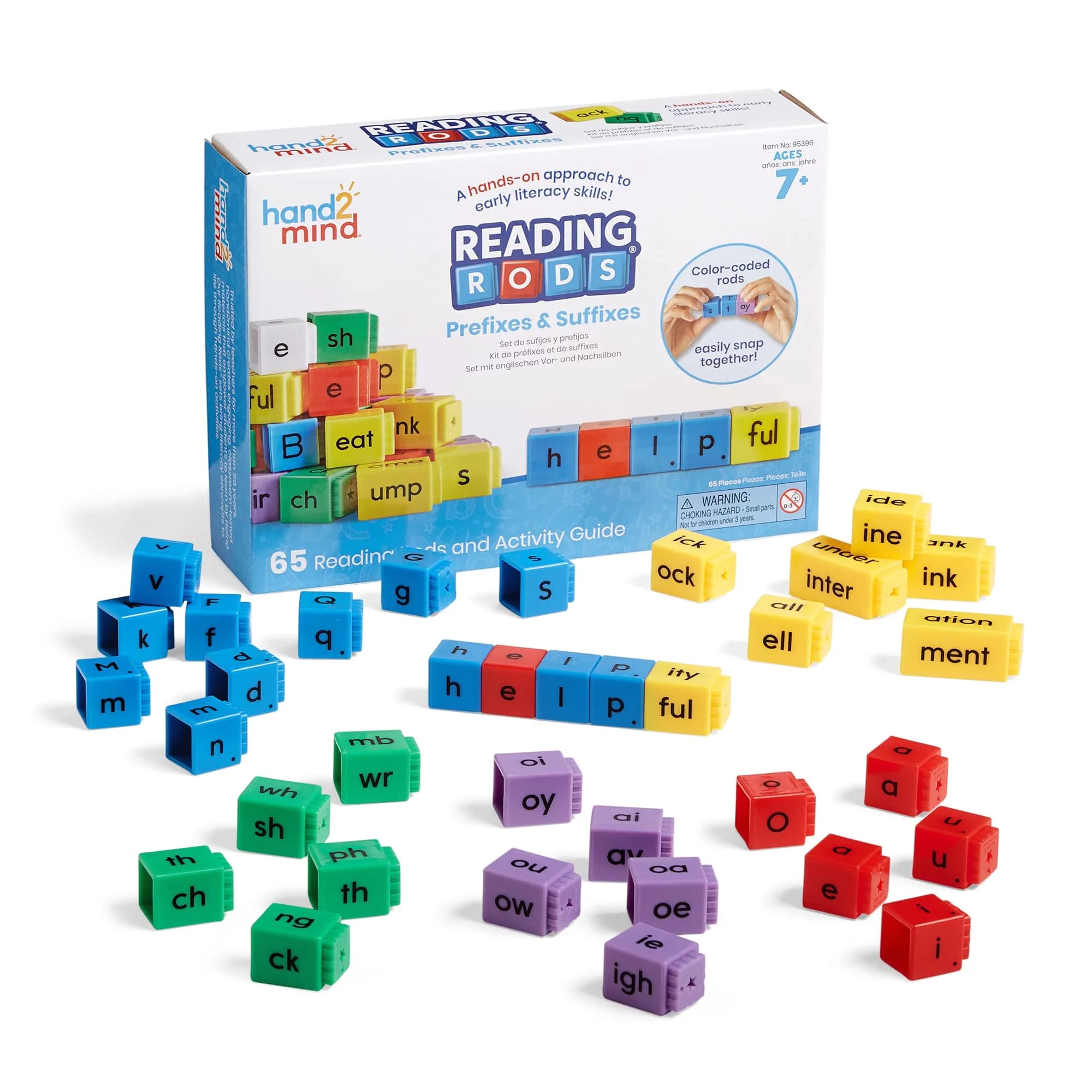 hand2mind Reading Rods Prefixes and Suffixes Word Roots Word Building Activities Spelling Toys 65 Rods | Science of Reading Manipulatives - main product image