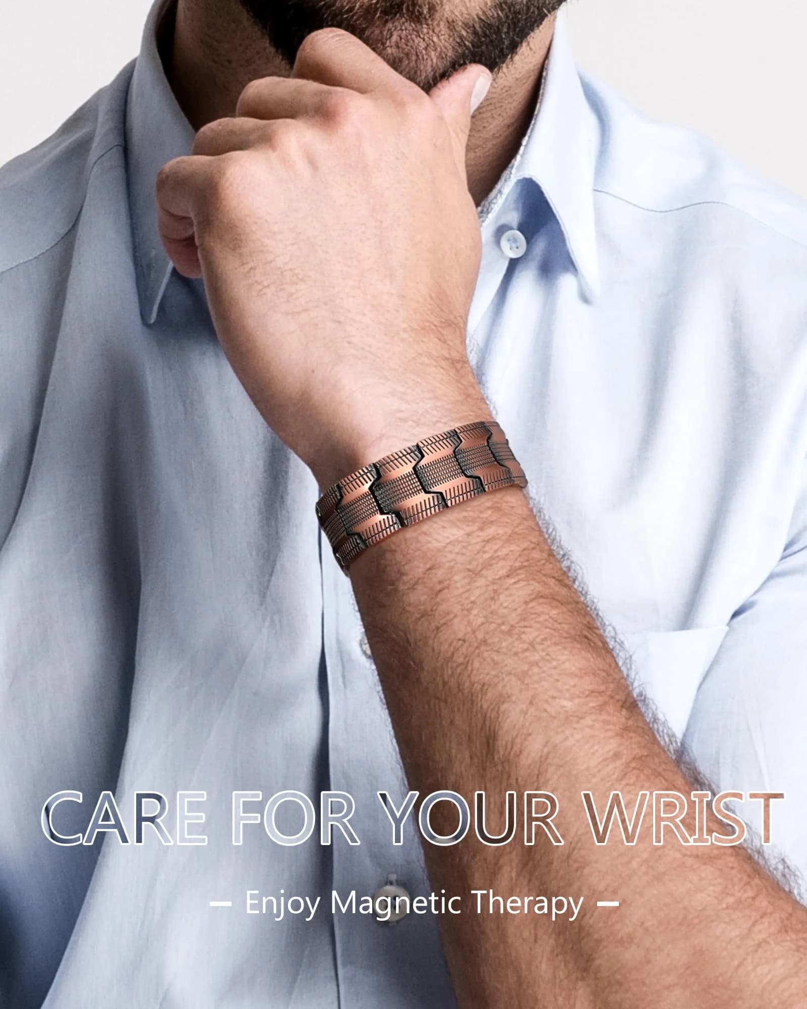 Feraco Pure Copper Magnetic Bracelet for Men | 23cm (9.06 inches) - view 2