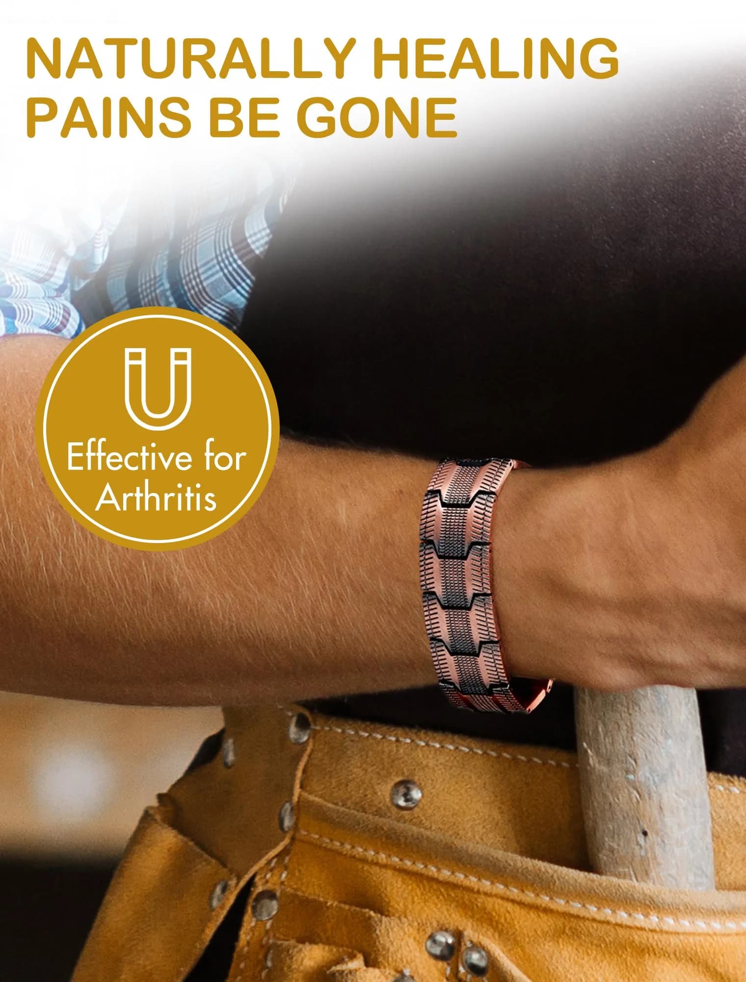 Feraco Pure Copper Magnetic Bracelet for Men | 23cm (9.06 inches) - view 4