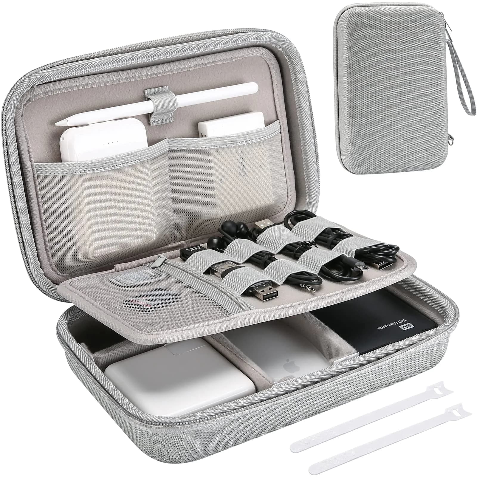 ProCase Hard Travel Electronic Organizer Case for MacBook Power Adapter Chargers Cables Power Bank Apple Magic Mouse Apple Pencil USB Flash Disk SD Card Small Portable Accessories Bag -Grey, L | Tech Gear Storage Solution — Grey