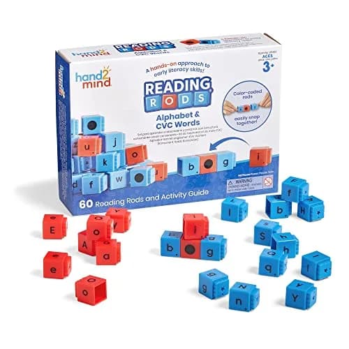 hand2mind Reading Rods Alphabet & CVC Words, Letter Blocks, Ages 3+ | Multicolor, 60 Rods for Early Literacy thumbnail 1