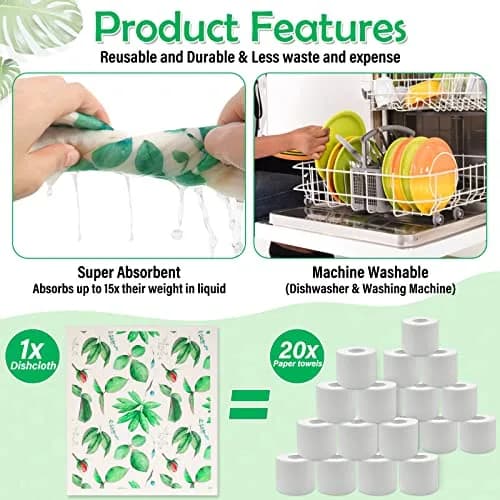 Lucomb Swedish Dish Cloths 8 Pack 20cm x 18cm (8" x 7") | Biodegradable & Reusable Kitchen Paper Towels thumbnail 4