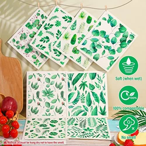 Lucomb Swedish Dish Cloths 8 Pack 20cm x 18cm (8" x 7") | Biodegradable & Reusable Kitchen Paper Towels thumbnail 2
