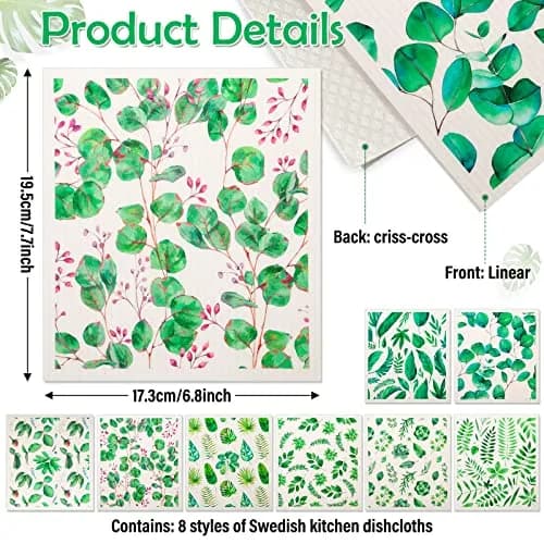 Lucomb Swedish Dish Cloths 8 Pack 20cm x 18cm (8" x 7") | Biodegradable & Reusable Kitchen Paper Towels thumbnail 3