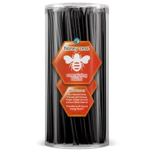 Amazing Herbs HoneyZest Honey Sticks with Black Seed Oil, Ginseng & Ginger - 100 Count (100 Sticks) | Natural Antioxidant Boost thumbnail 1