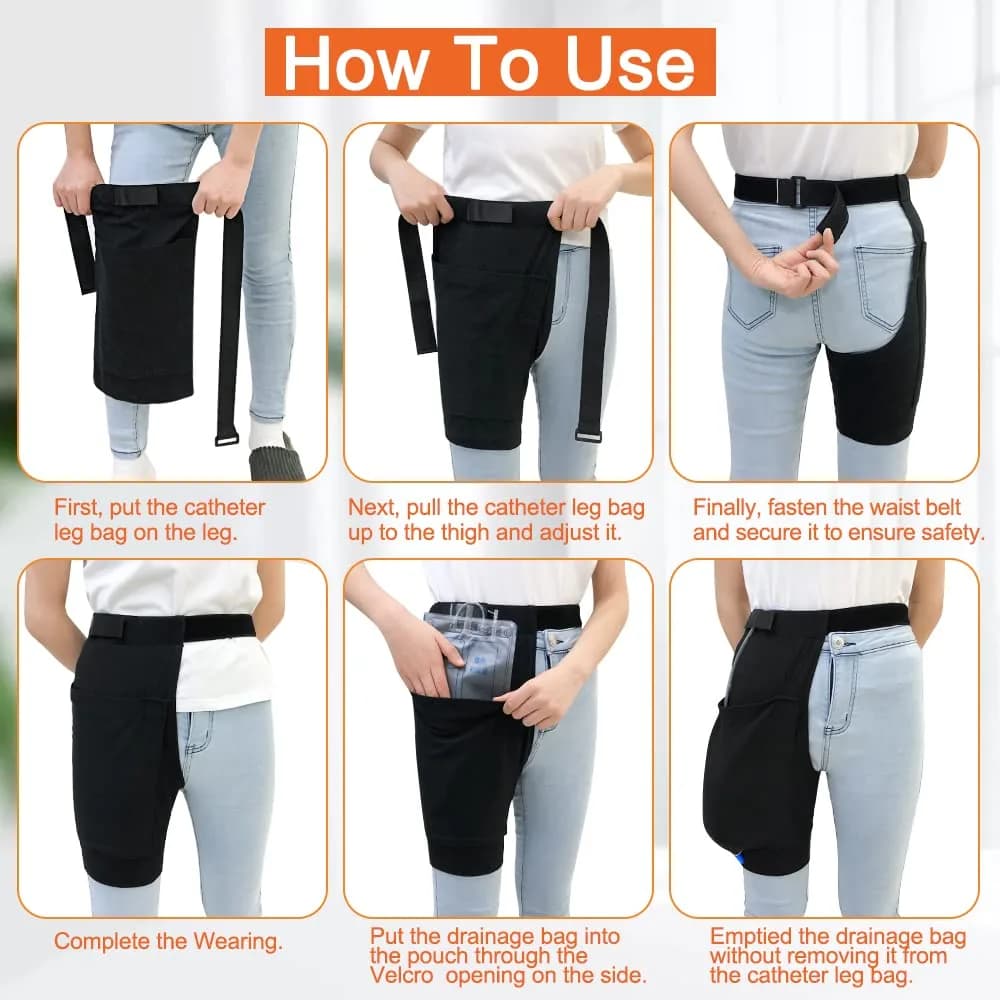 Mistuki Catheter Leg Bag Holder with Waist Belt & Thigh Pockets, Black, Uniform Size | Secure Urinary Drainage Fix - view 6
