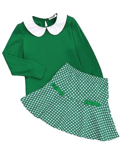 LIONJIE Toddler Girl Outfit Set | Fall & Spring Clothes for 3-4Y | Long Sleeve Tops & Houndstooth Skirt thumbnail 1