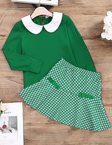 LIONJIE Toddler Girl Outfit Set | Fall & Spring Clothes for 3-4Y | Long Sleeve Tops & Houndstooth Skirt thumbnail 6