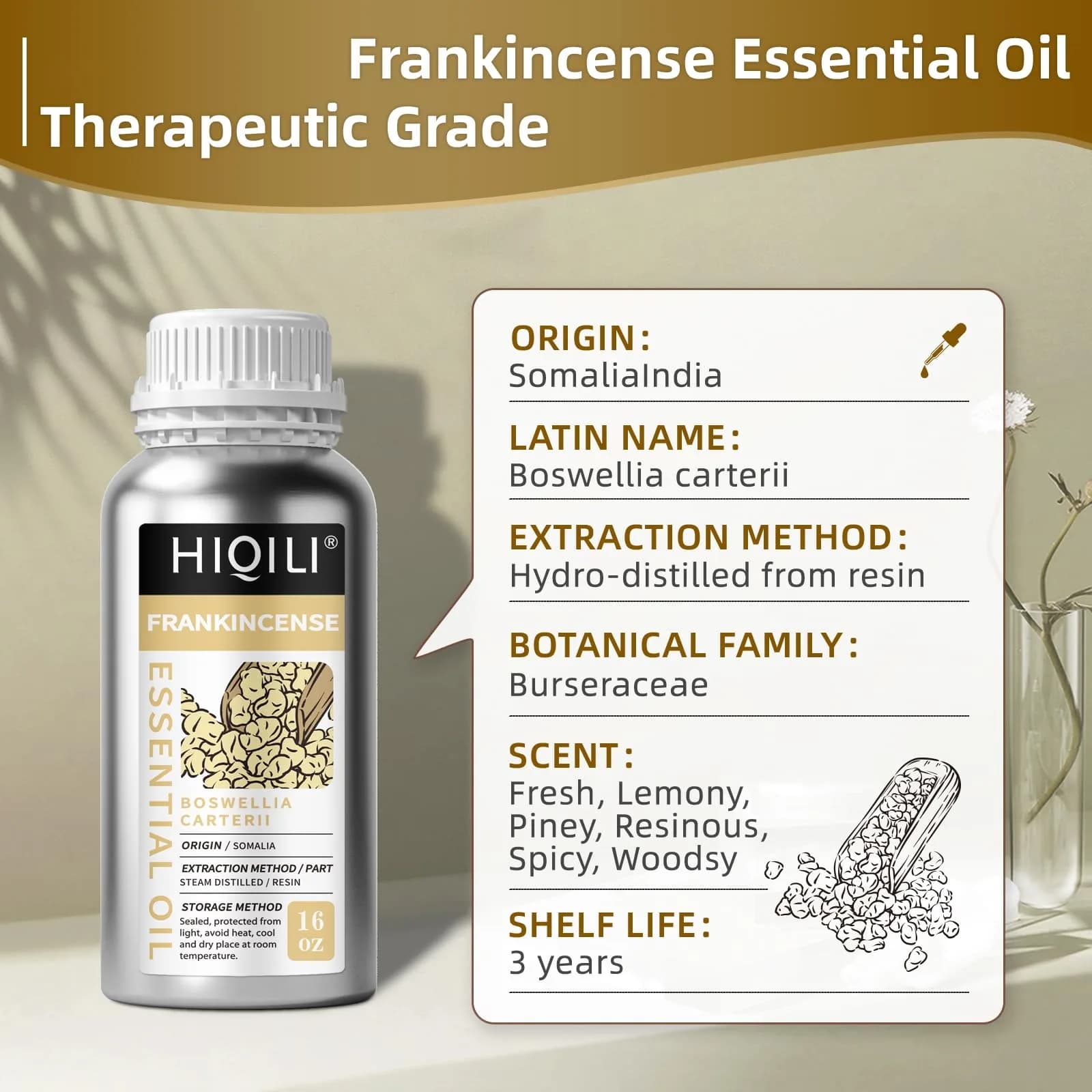HIQILI Frankincense Essential Oil 16 Fl Oz (473ml) | Pure Steam Distilled for Aromatherapy & Skin Care - view 3
