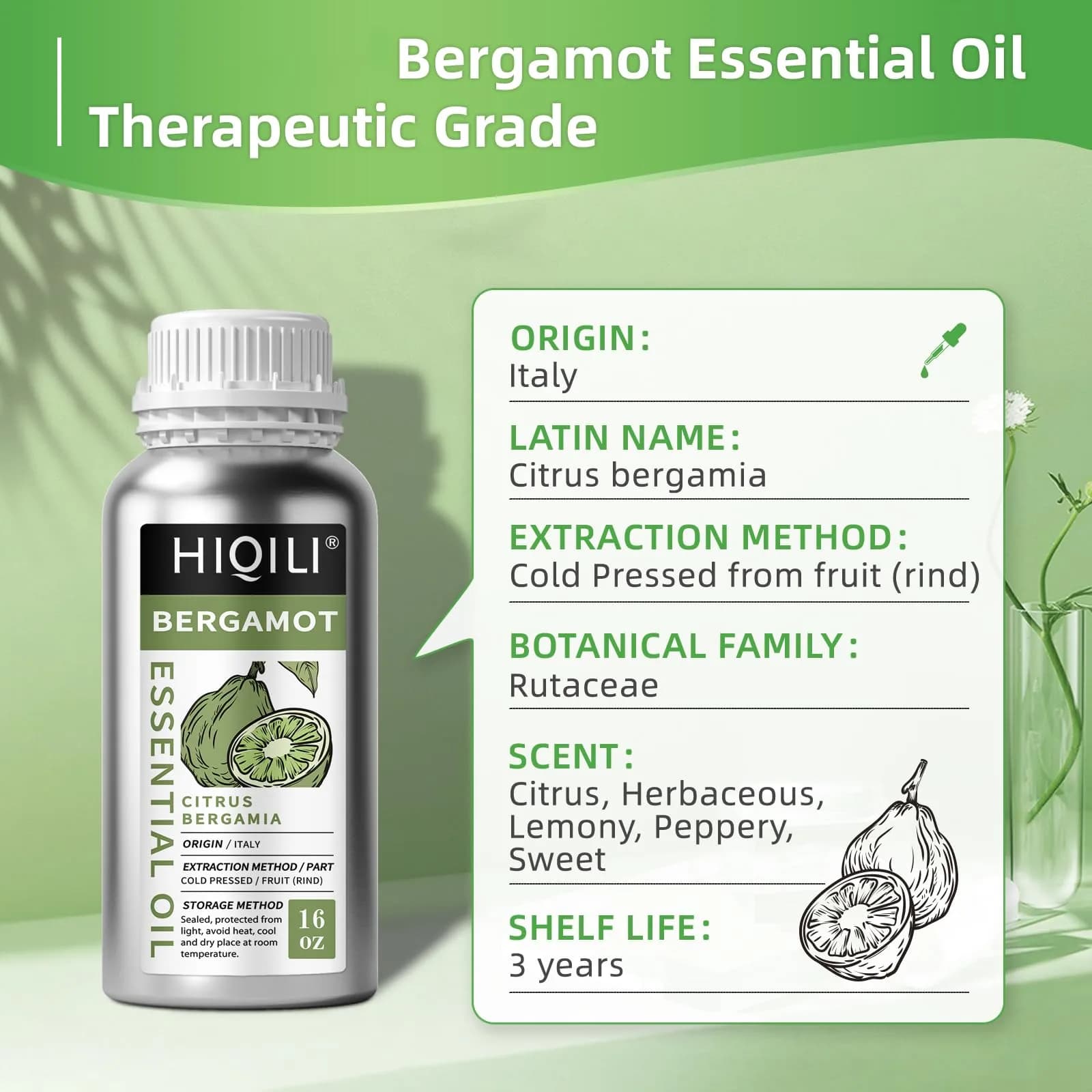 HIQILI Bergamot Essential Oil 16 Fl Oz (500ml) | Pure Italian Citrus for Diffuser, Skin, Hair & DIY thumbnail 6