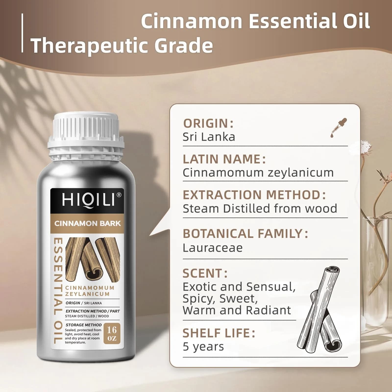 HIQILI Cinnamon Essential Oil for Candle, Spray & Diffuser, 500ml (16 Fl Oz) | Pure Bark Oil - view 3