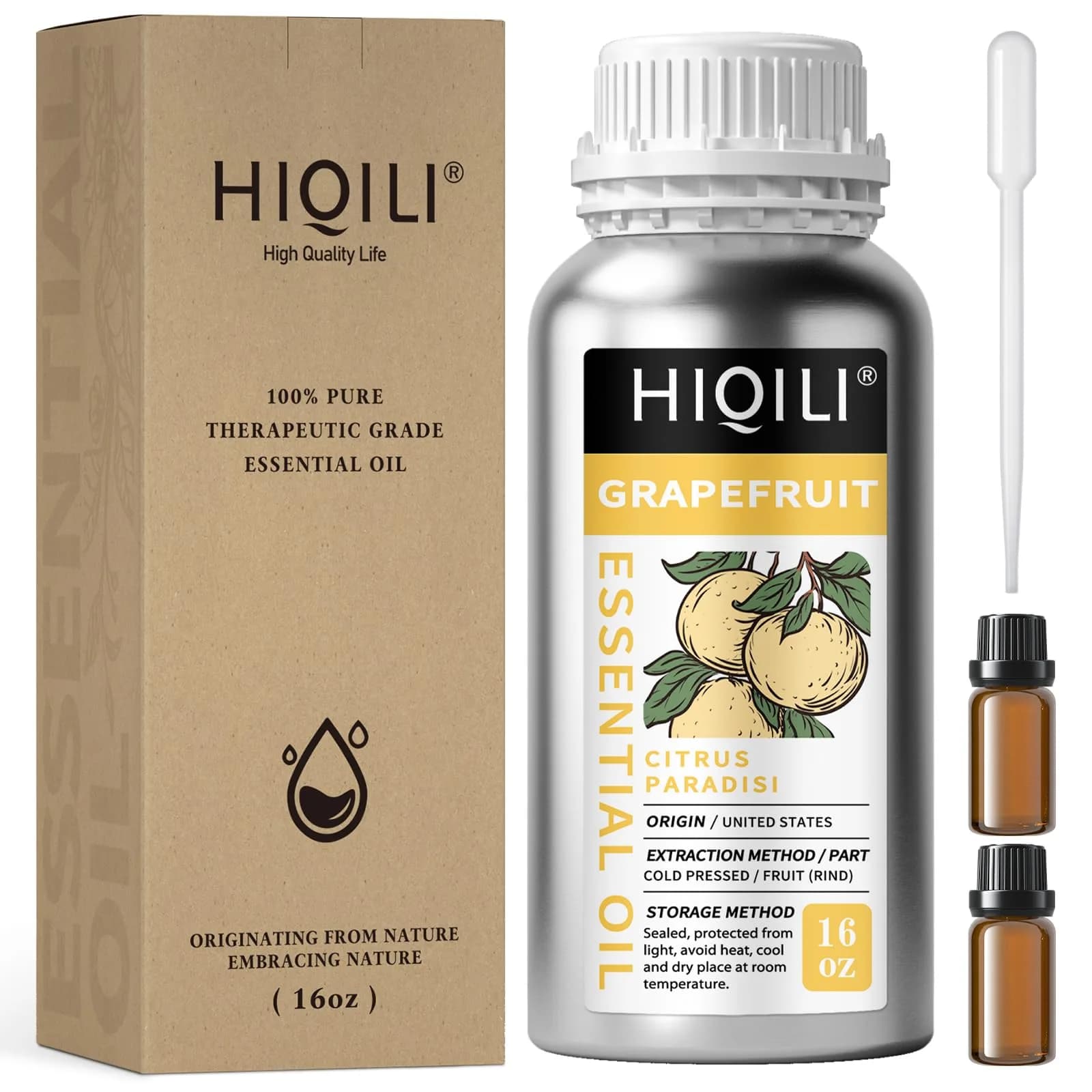 HIQILI Grapefruit Essential Oil 16 Fl Oz (473ml) | Cold Pressed USA Sourced - main product image