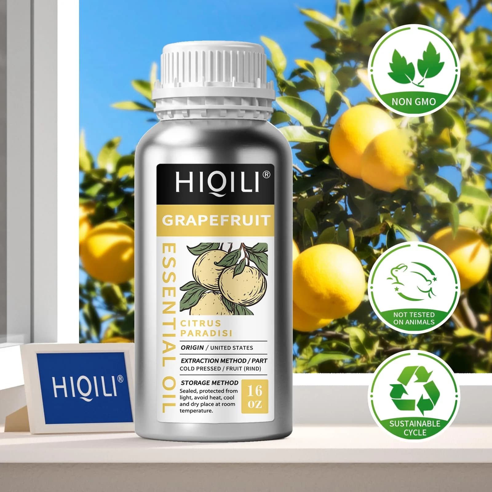 HIQILI Grapefruit Essential Oil 16 Fl Oz (473ml) | Cold Pressed USA Sourced - view 6