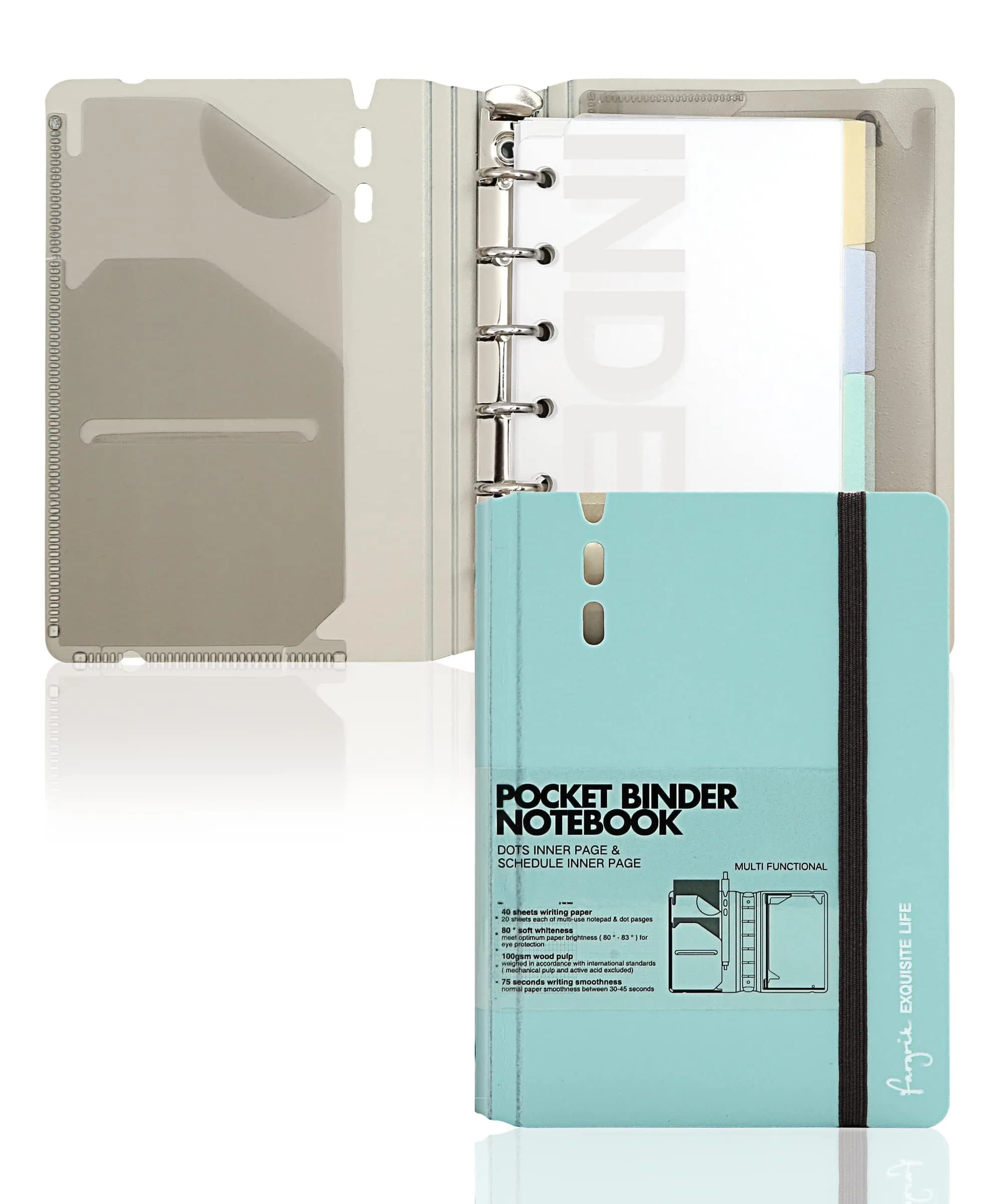 CAGIE A5 Binder 6 Ring Refillable Notebook with Dividers & Pockets | Durable Spiral Office & School Organizer — Blue / A7 Hourly&Dot Page