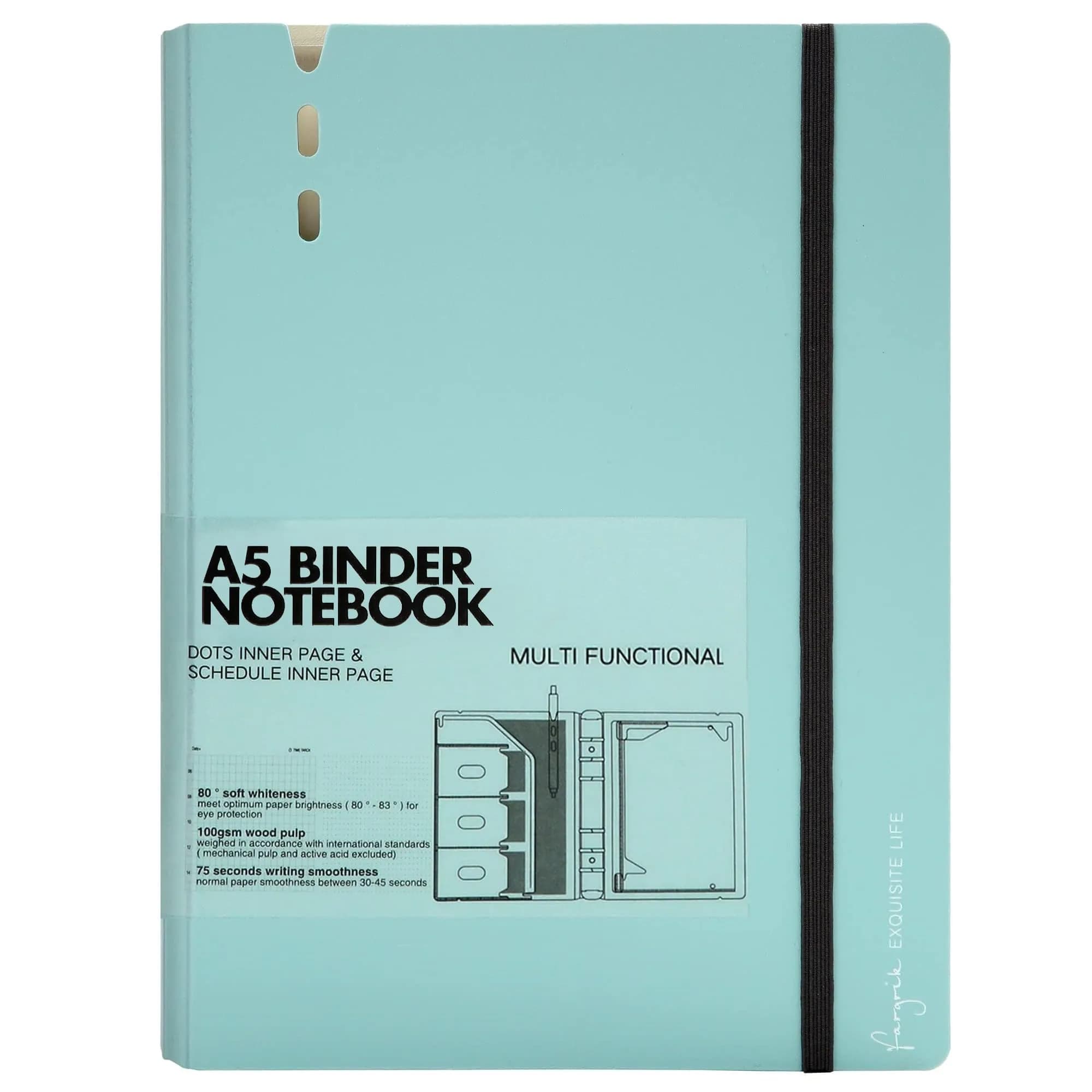 CAGIE A5 Binder 6 Ring Refillable Notebook with Dividers & Pockets | Durable Spiral Office & School Organizer — Blue