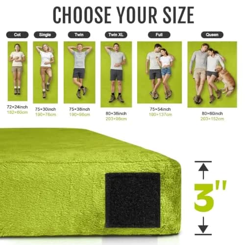 Gaialoop Memory Foam Camping Mattress 3 Inch | Avocado Green Supportive Floor Pad thumbnail 6