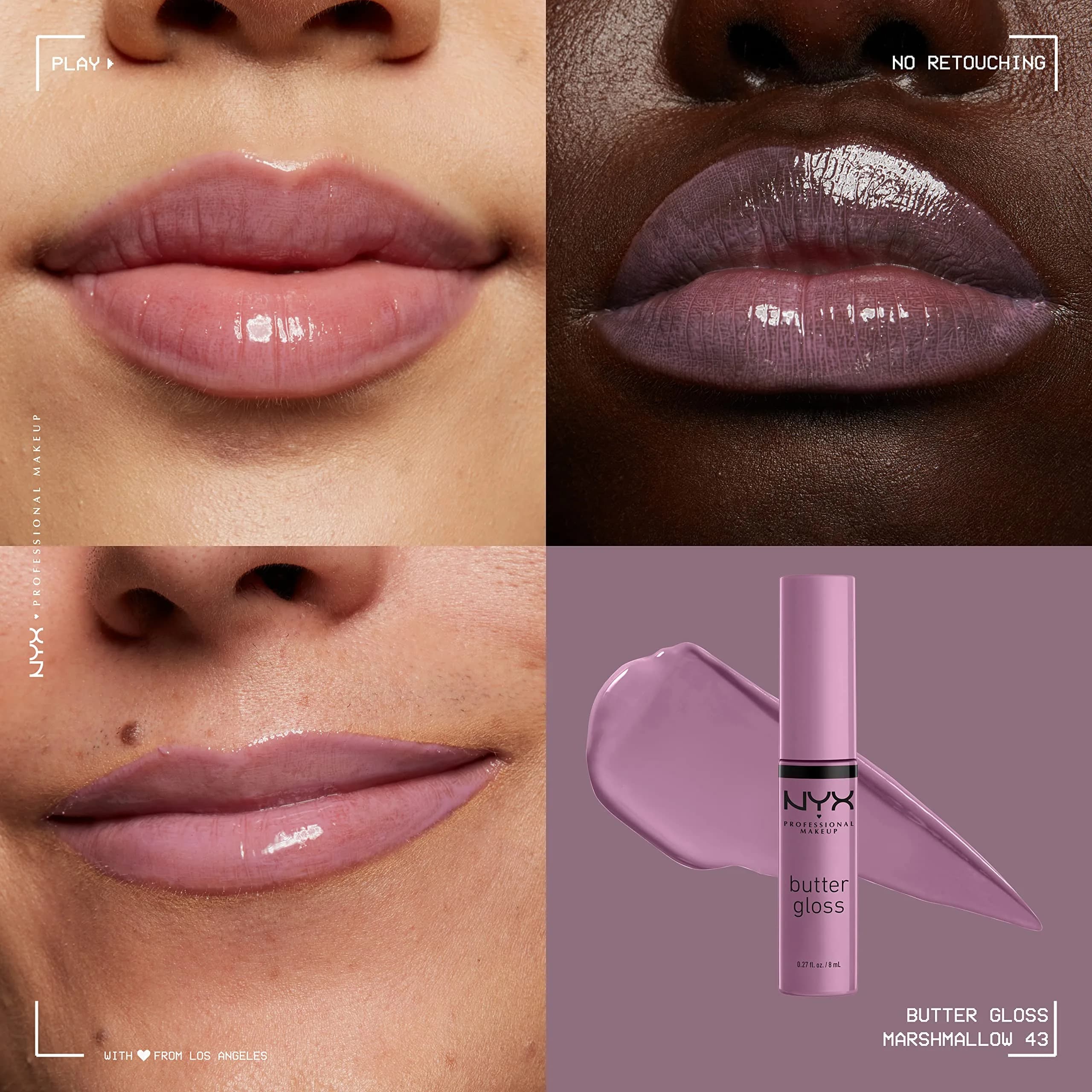 NYX PROFESSIONAL MAKEUP Butter Gloss Lip Gloss - Marshmallow (Muted Lilac) 0.27 Fl Oz (Pack of 2) | Sheer to Medium Coverage - view 3