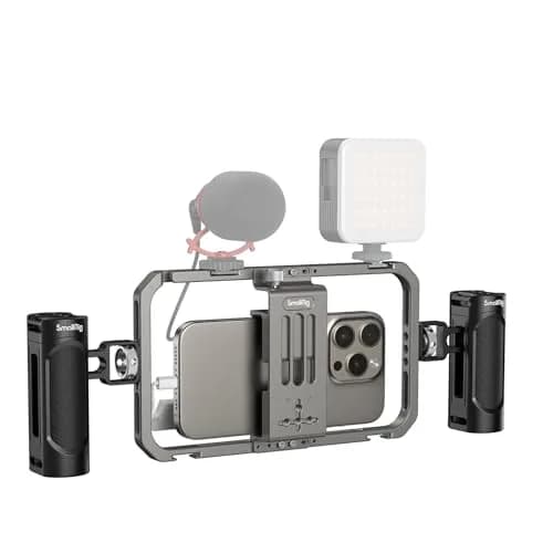 SMALLRIG Universal Phone Cage with Dual Handles, Smartphone Video Rig Stabilizer for iPhone, Samsung, Pixel, Android Phones (Black) — Cage w/ Dual Handles