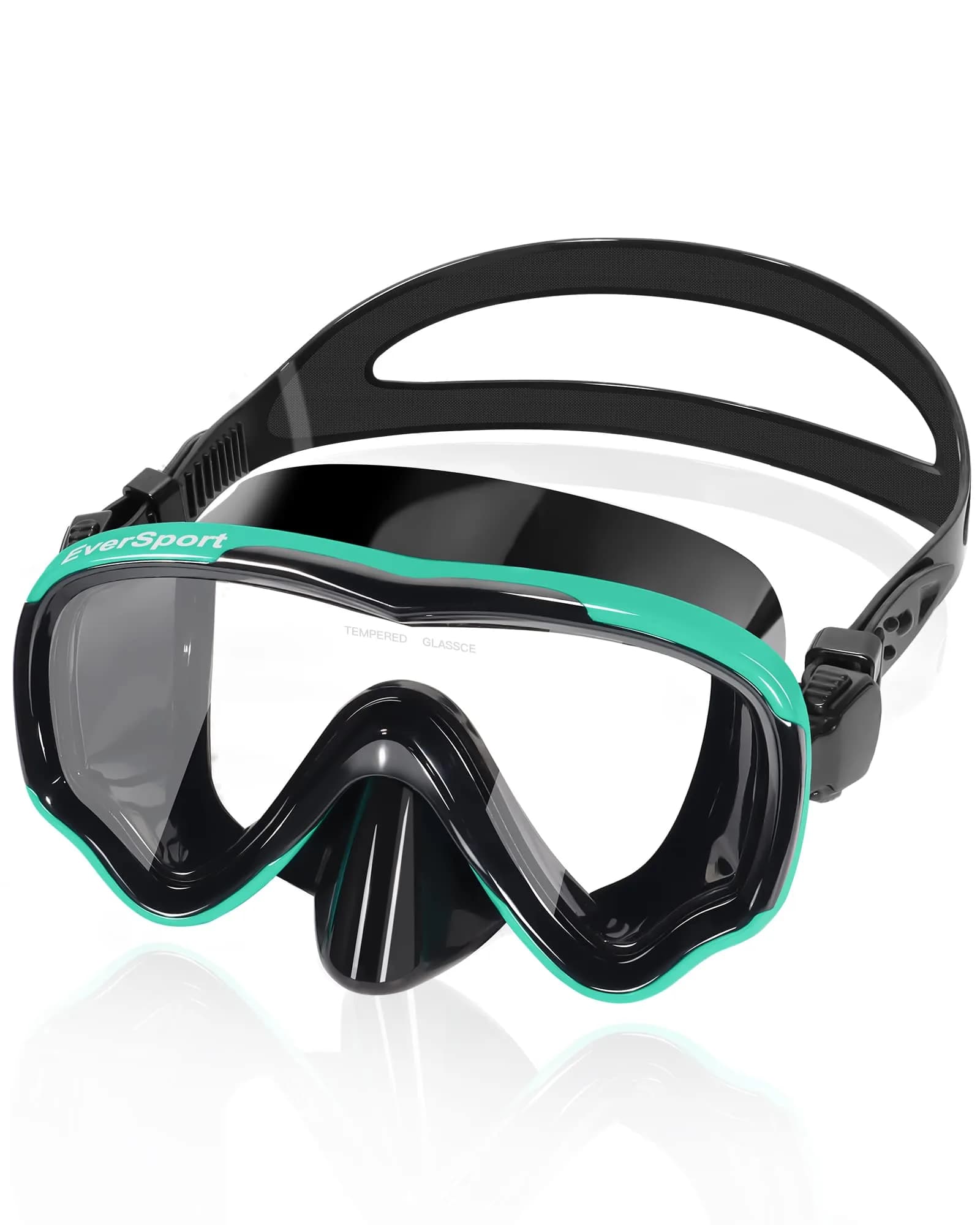 EverSport Adult Swimming Goggles with Nose Cover & Clear Wide View Tempered Glass Lens | Anti-Fog, No Leak — Black-green