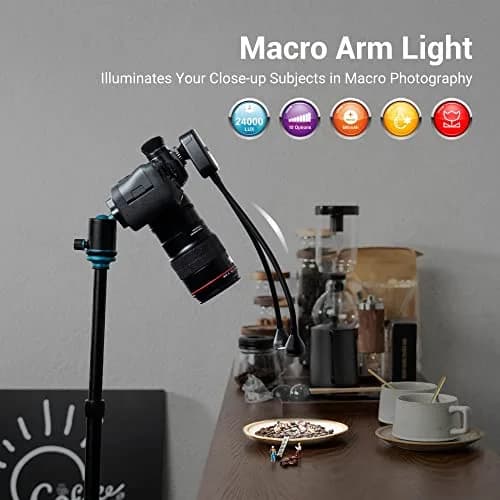 JJC Macro LED Arm Light with 10 Brightness Levels | Heat-Free, Adjustable, 5600K, USB-C Charging thumbnail 2
