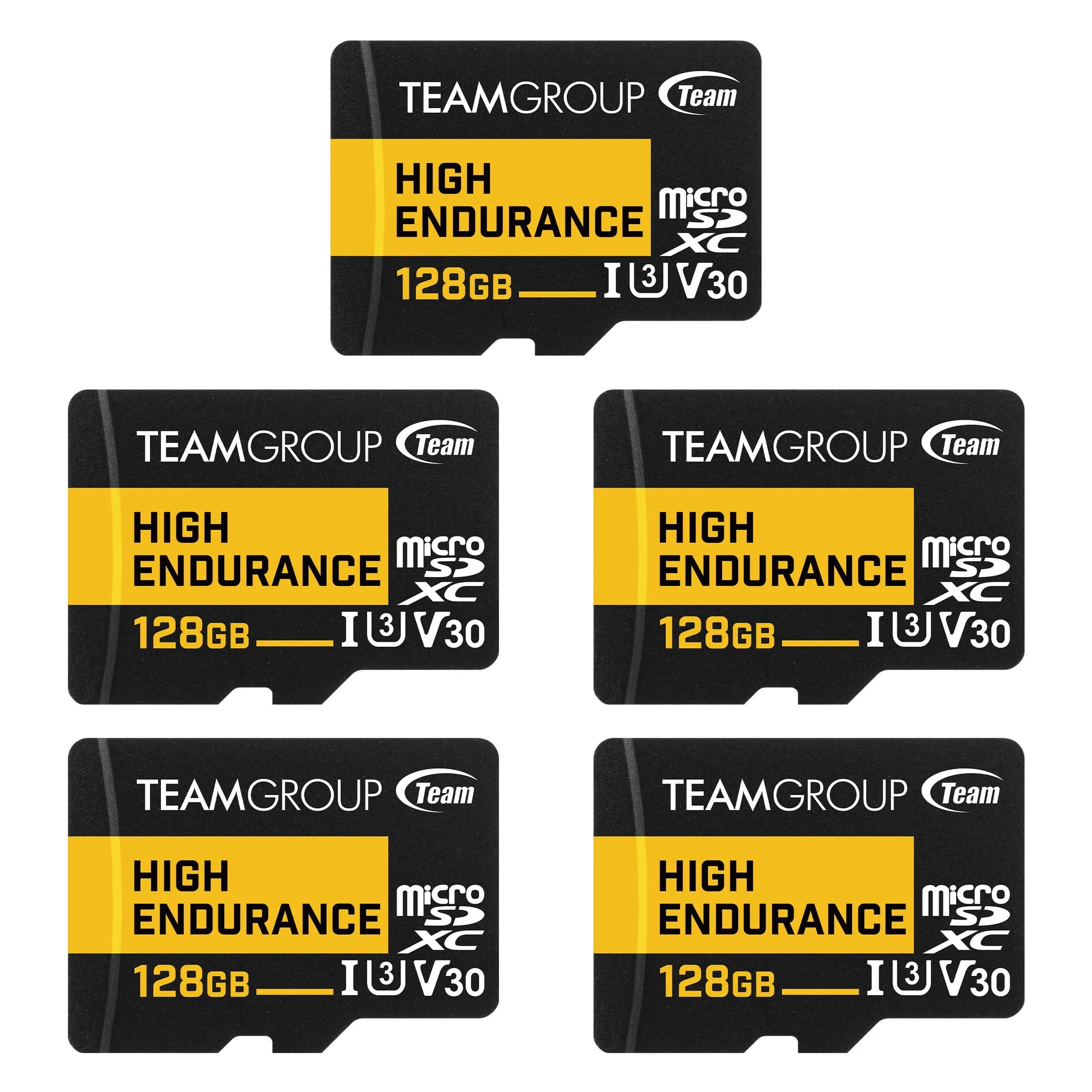 TEAMGROUP High Endurance 128GB Micro SDXC U3 V30 5-Pack | Designed for Monitoring & 4K Video - main product image