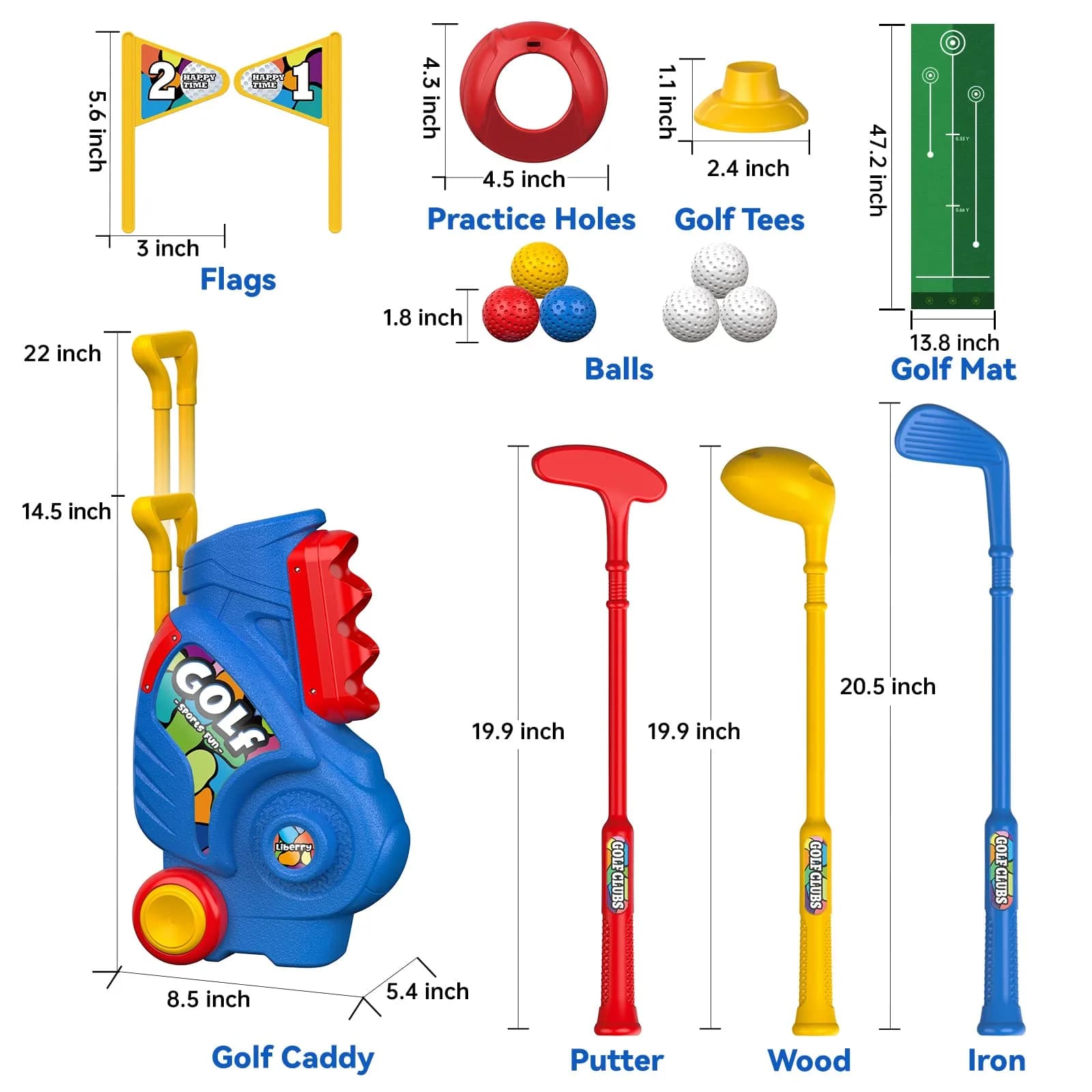 Liberry Toddler Golf Set with Cart, 3 Clubs & 6 Balls | Safe & Durable for Kids 2-5 - view 6