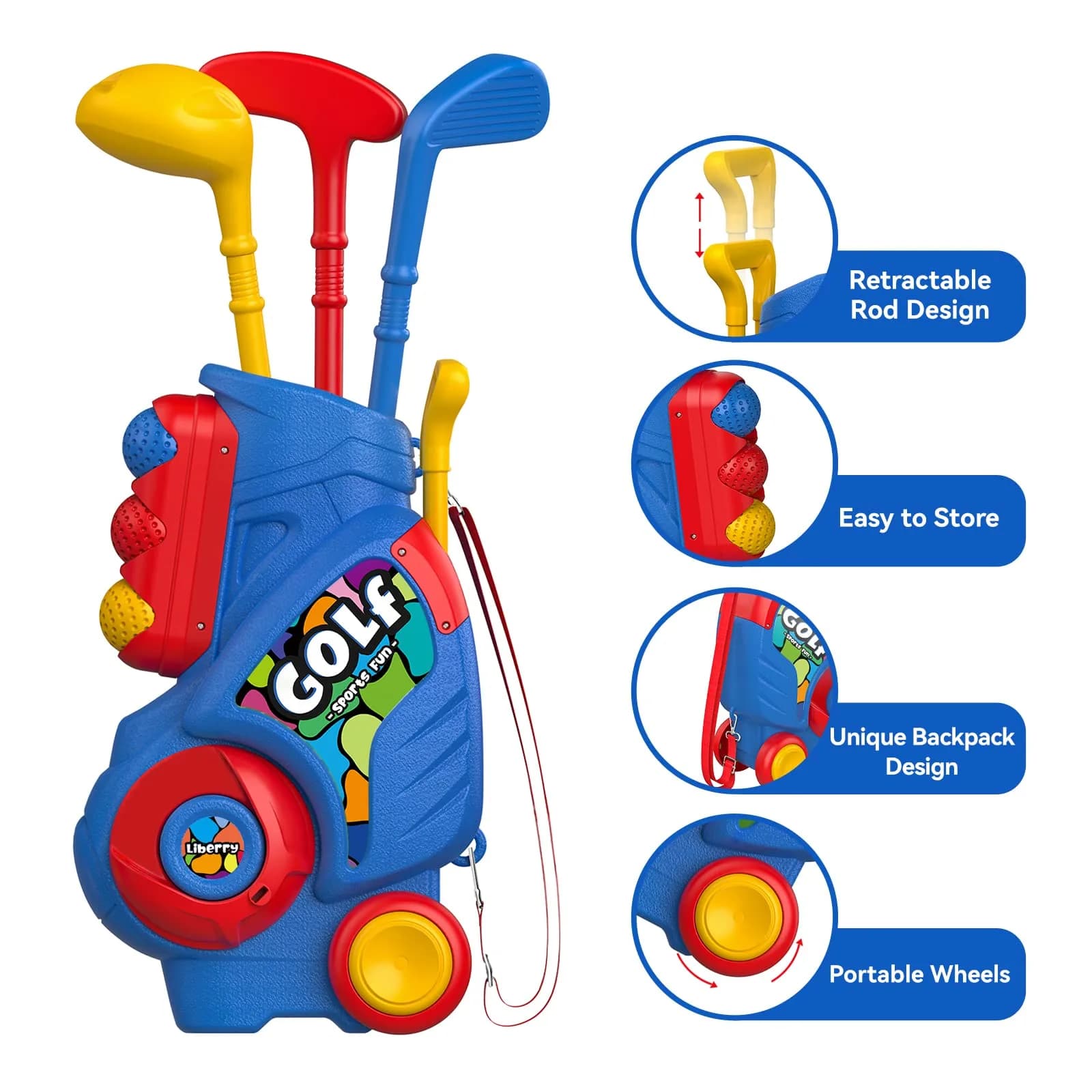 Liberry Toddler Golf Set with Cart, 3 Clubs & 6 Balls | Safe & Durable for Kids 2-5 - view 3