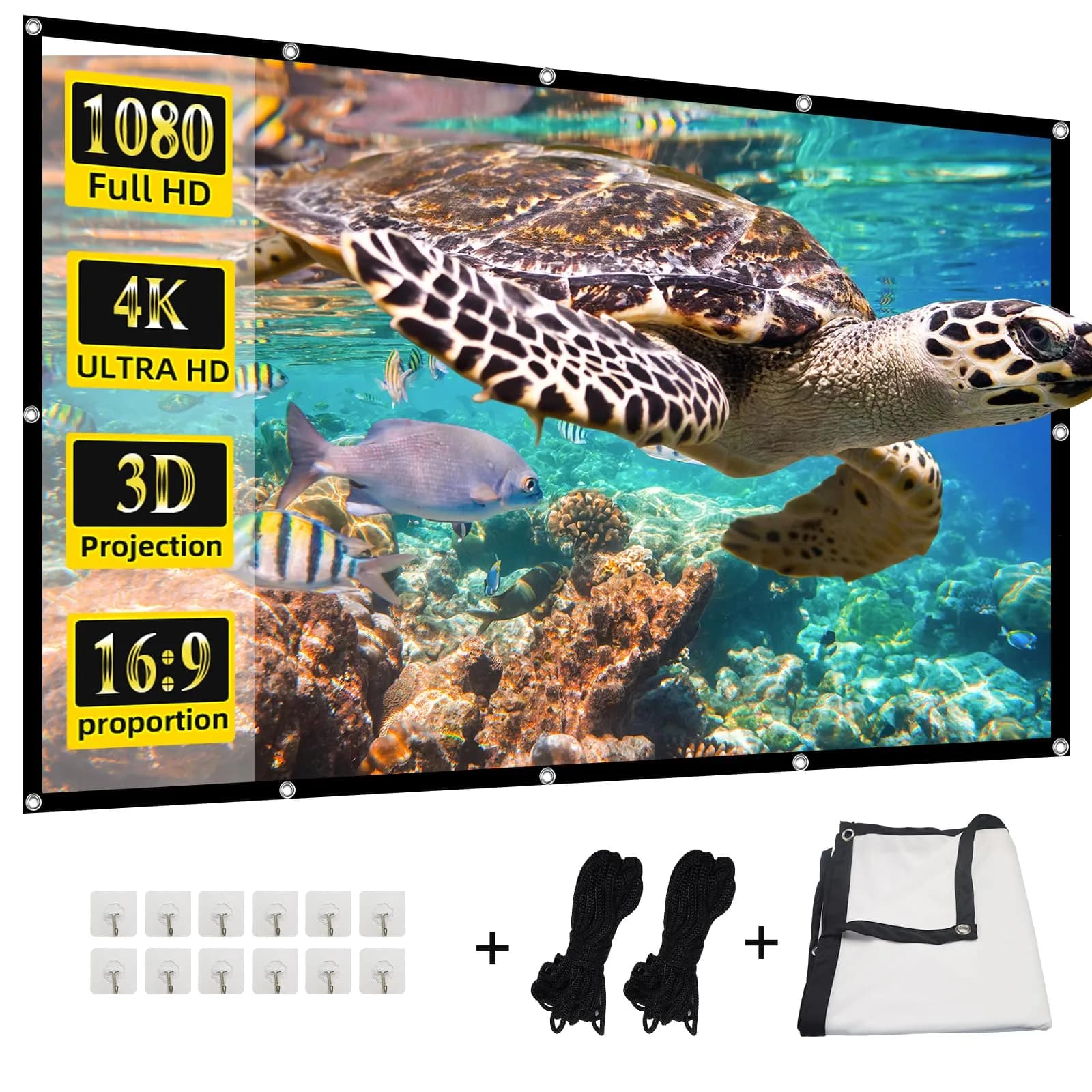 HUANYINGBJB 100-inch Projector Screen 226cm (89") x 127cm (50") | 4K HD Foldable Rear Front Projection Screen