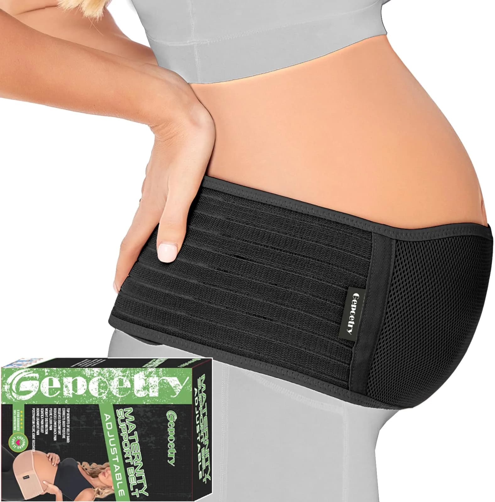 Gepoetry Maternity Belly Band for Pregnant Women | Adjustable Support for All Pregnancy Stages — Black