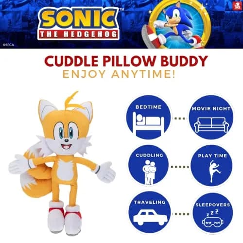 Franco Sonic The Hedgehog Tails Plush Pillow (Official Sega) | Soft Microfiber, 20" thumbnail 2