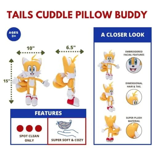 Franco Sonic The Hedgehog Tails Plush Pillow (Official Sega) | Soft Microfiber, 20" thumbnail 3