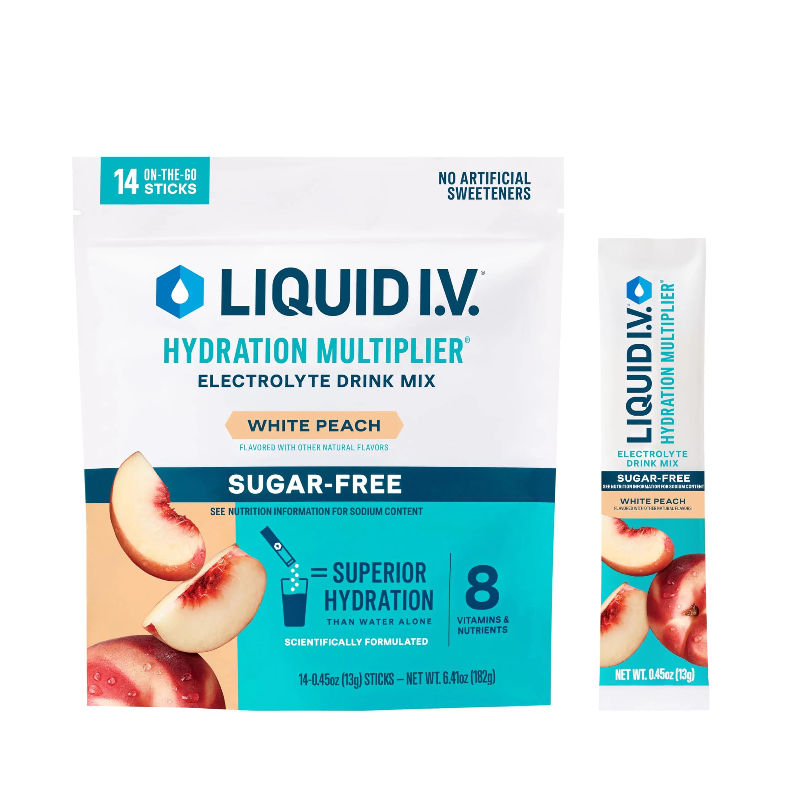 Liquid I.V.® Hydration Multiplier Sugar-Free White Peach 14 Servings | Hydration Mix for Dehydration Relief - main product image