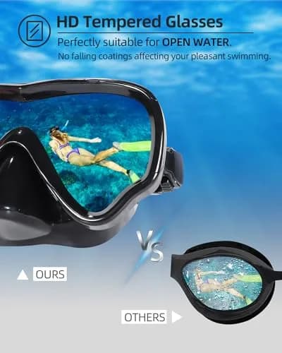 EverSport Adult Swim Goggles with Nose Cover & Clear Wide View Tempered Glass Lens | 180° Panoramic View thumbnail 4