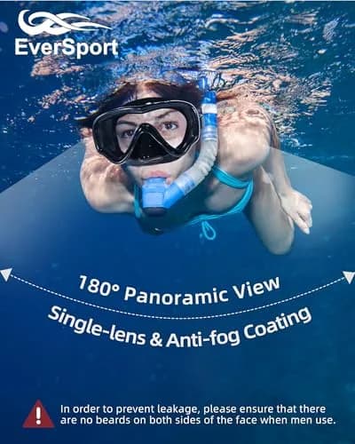 EverSport Adult Swim Goggles with Nose Cover & Clear Wide View Tempered Glass Lens | 180° Panoramic View thumbnail 2