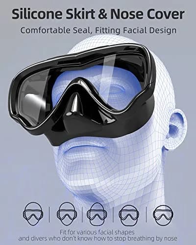 EverSport Adult Swim Goggles with Nose Cover & Clear Wide View Tempered Glass Lens | 180° Panoramic View thumbnail 3