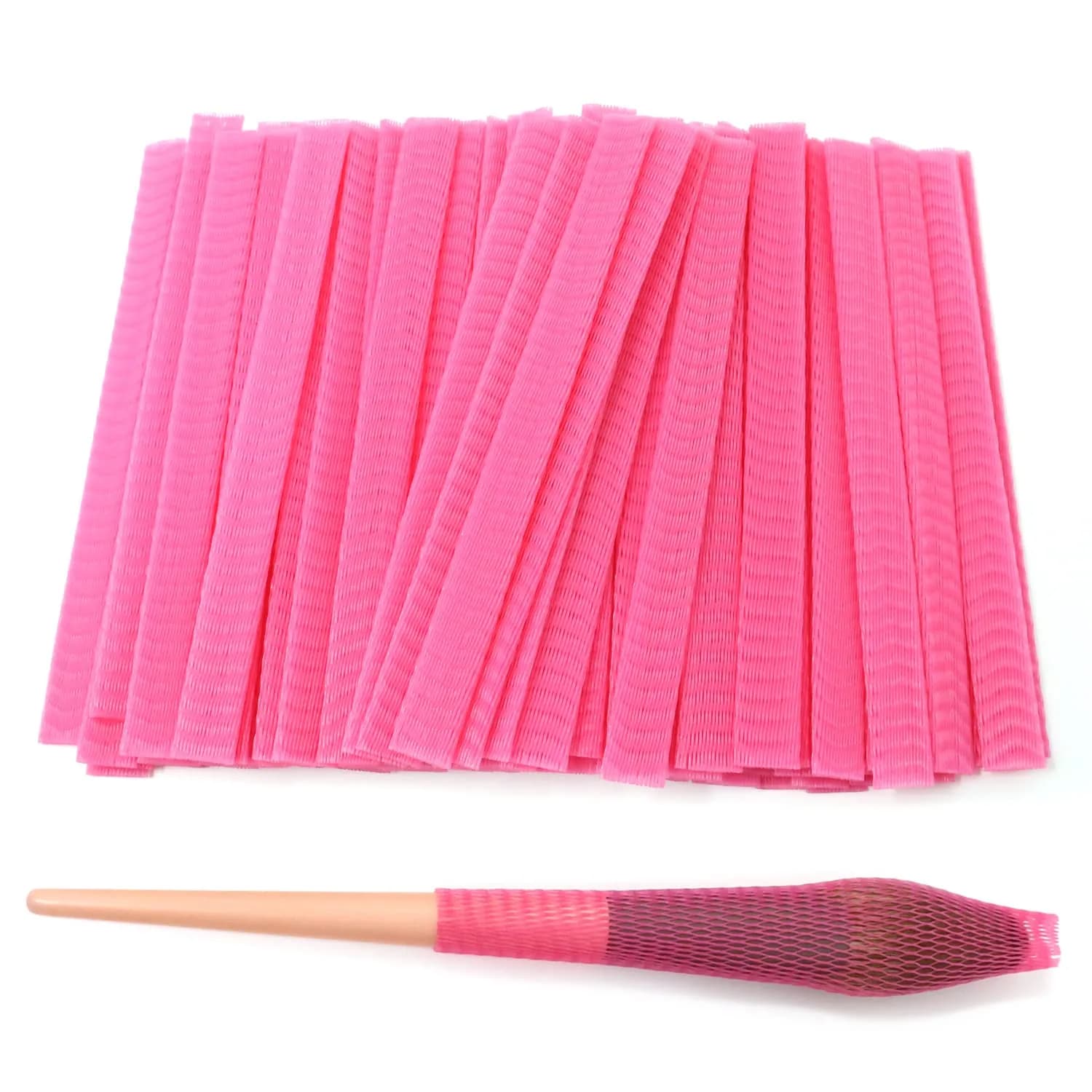 Honbay 100PCS Makeup Brush Protector Mesh Covers (12x1cm / 4.7x0.4 Inch) | Reusable Expandable Covers for Brushes & Tassels — Pink