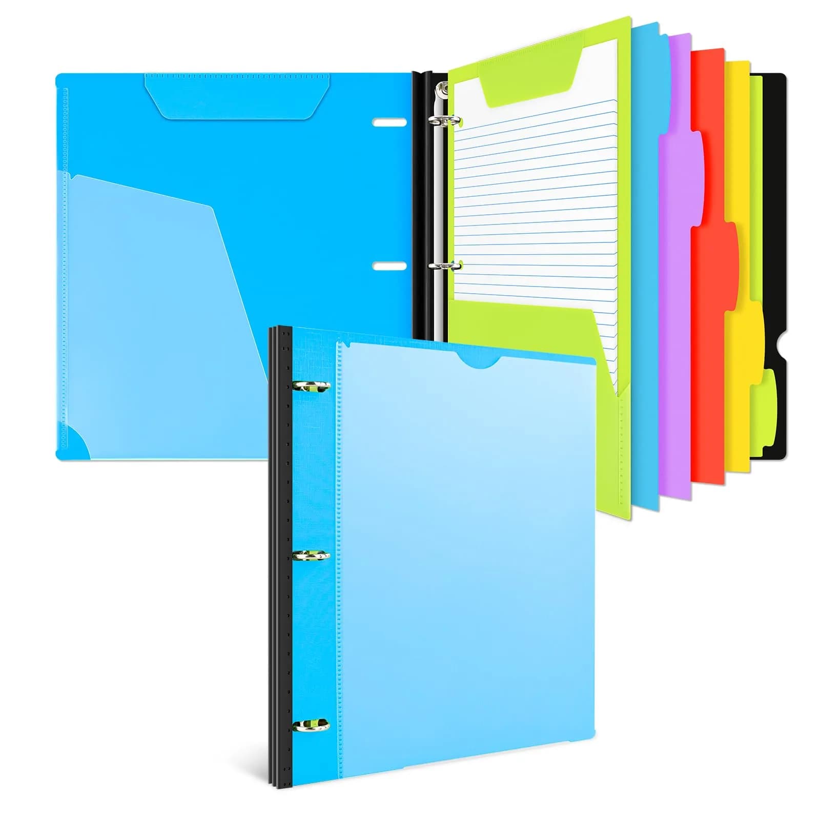 INFUN Telescoping Binder Notebook with 3 Rings, Movable Pocket Folder, Dividers & Paper - Blue (28.98 x 27.23 cm) — Blue
