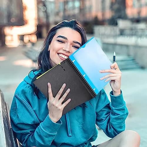 INFUN Telescoping Binder Notebook with 3 Rings, Movable Pocket Folder, Dividers & Paper - Blue (28.98 x 27.23 cm) thumbnail 7