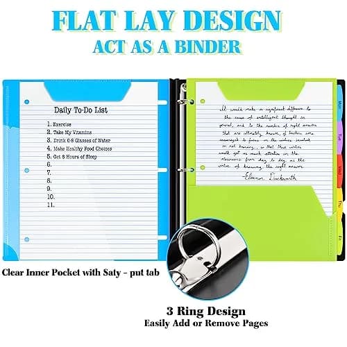 INFUN Telescoping Binder Notebook with 3 Rings, Movable Pocket Folder, Dividers & Paper - Blue (28.98 x 27.23 cm) thumbnail 3