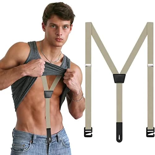 Eurzom Hidden Suspenders for Men Under Clothes Y-Back Beige 2.5cm (1 inch) Width | Airport Friendly Undergarment Use thumbnail 1