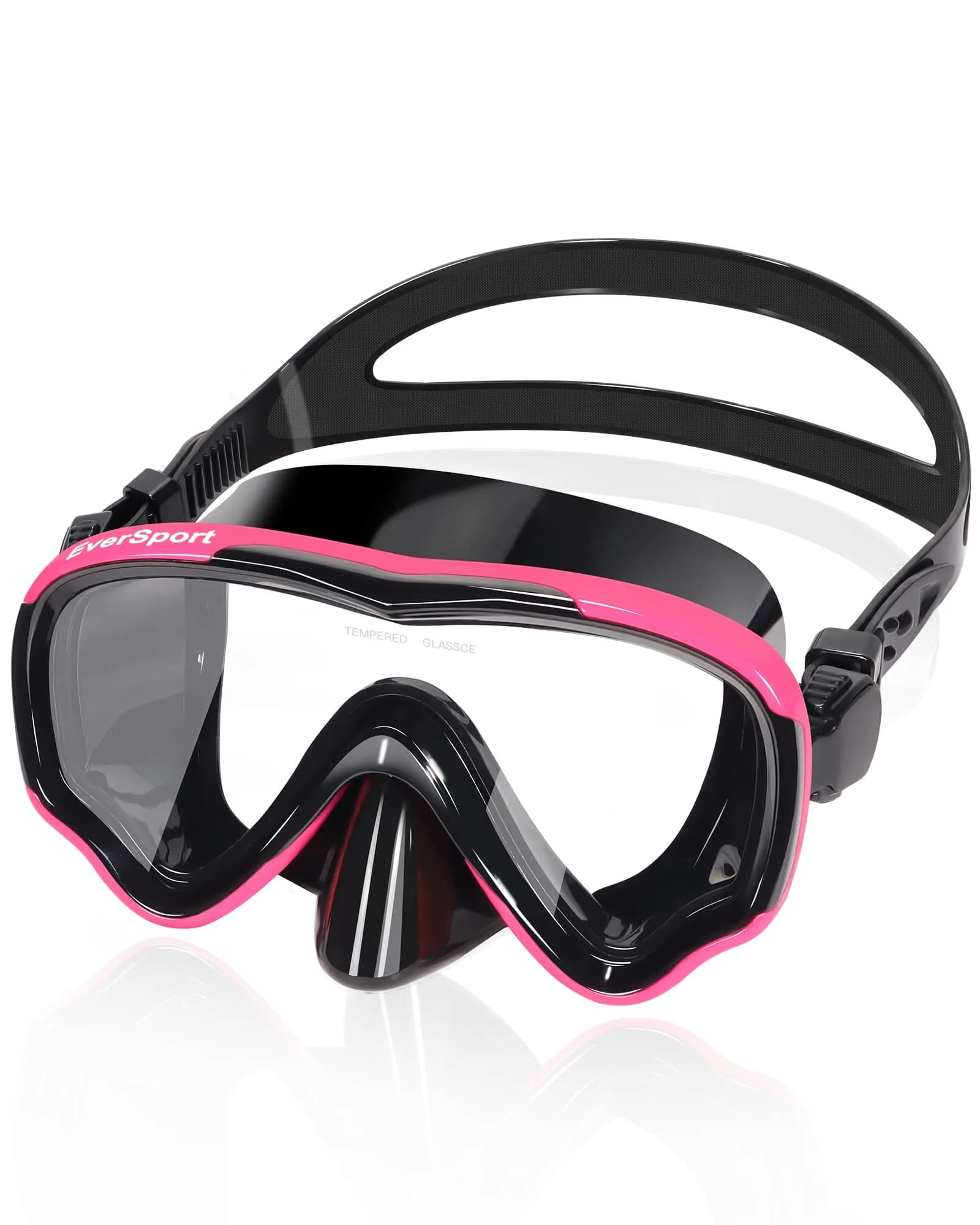 EverSport Adult Swimming Goggles with Nose Cover & Clear Wide View Tempered Glass Lens | Anti-Fog, No Leak — Black-pink