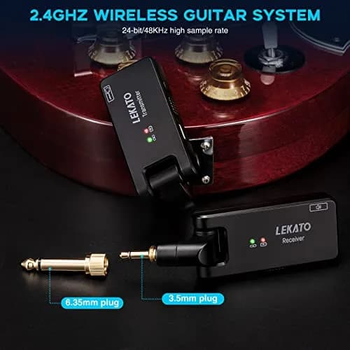 LEKATO WS-100 Wireless Guitar System with Charging Case, 4-Channel 2.4GHz Transmitter Receiver | <6.7ms Latency, 100ft Range thumbnail 4