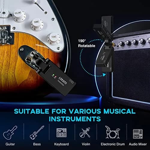 LEKATO WS-100 Wireless Guitar System with Charging Case, 4-Channel 2.4GHz Transmitter Receiver | <6.7ms Latency, 100ft Range thumbnail 6