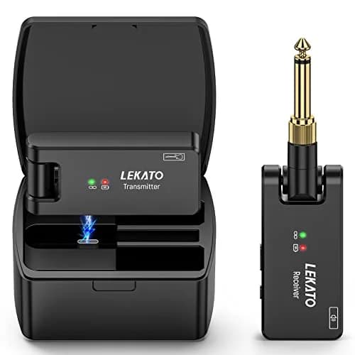 LEKATO WS-100 Wireless Guitar System with Charging Case, 4-Channel 2.4GHz Transmitter Receiver | <6.7ms Latency, 100ft Range thumbnail 1